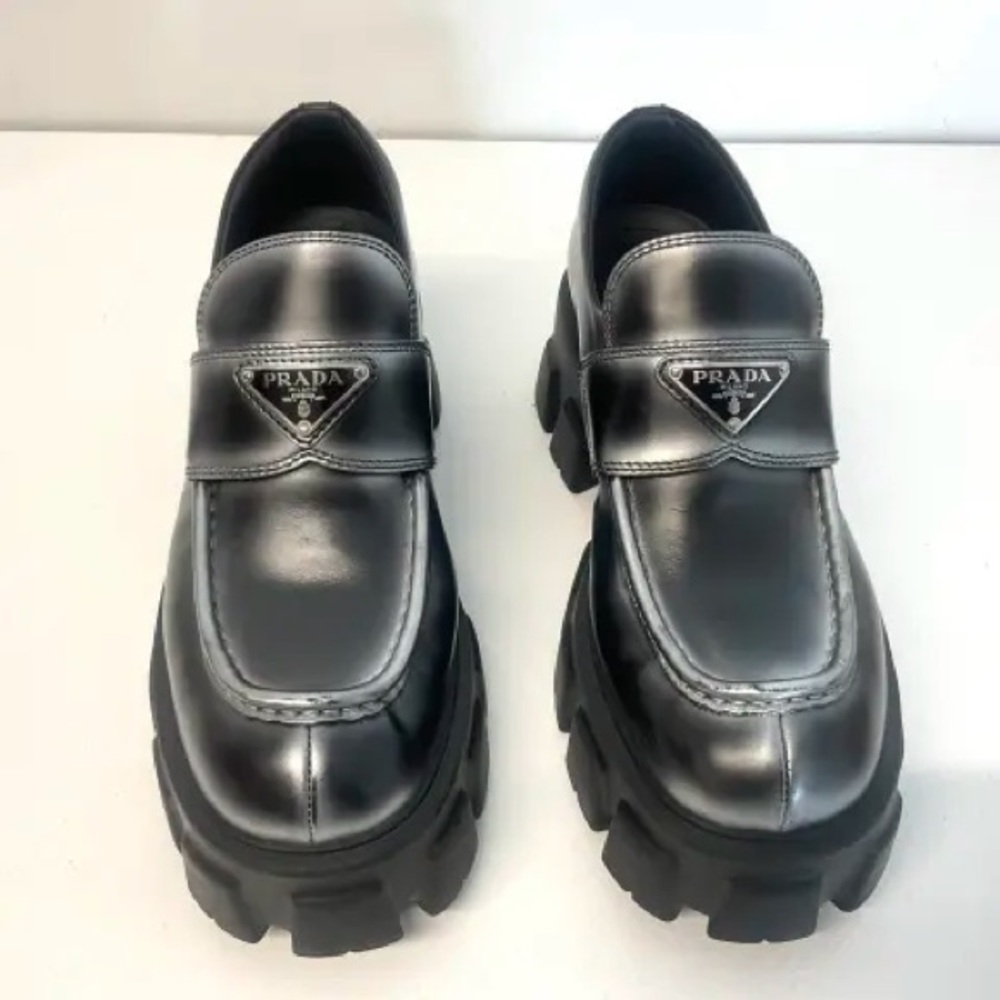 Prada Monolith brushed leather loafers chunky rubber sole Prada sz 9.5/ US 10.5 - Picture 5 of 13